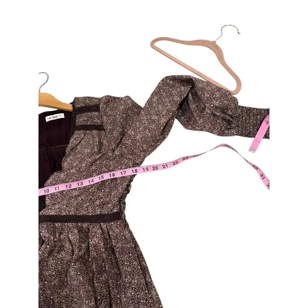 In Loom Micro Floral Brown Pink Long Sleeve Maxi Dress Womens Boutique Large - Picture 8 of 8
